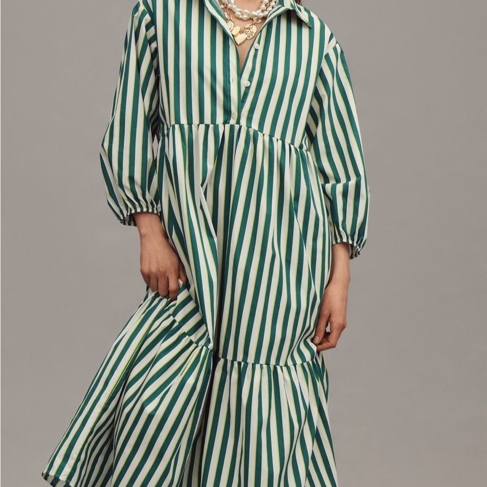 Maeve Green and White Tiered Ruffled Sundress